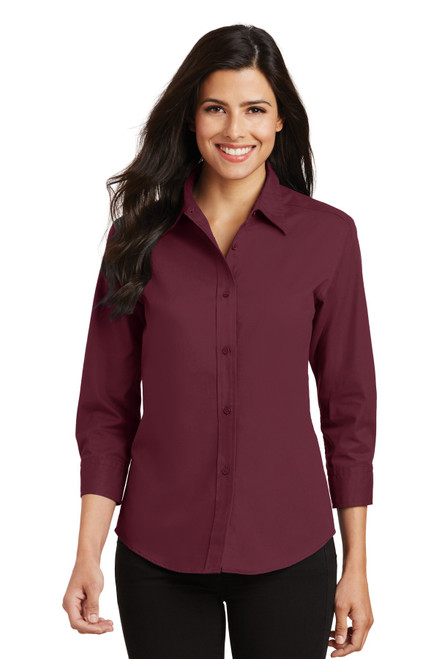 Port Authority® Ladies 3/4-Sleeve Easy Care Shirt. L612 Burgundy