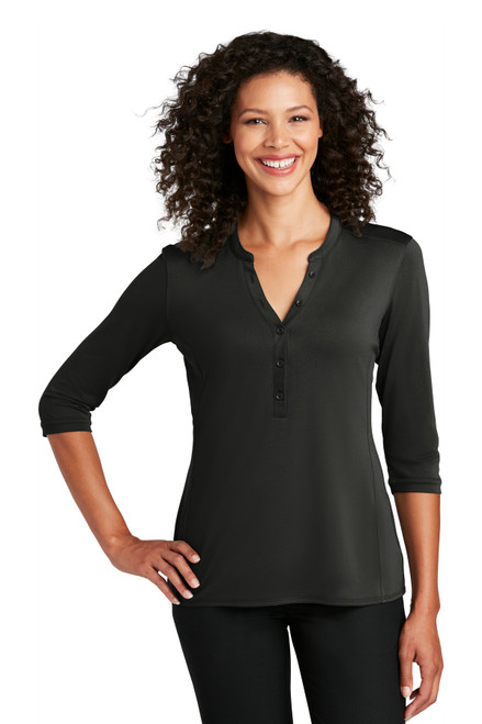 Port Authority ®  Ladies UV Choice Pique Henley LK750 Black Port Authority ®  Ladies UV Choice Pique Henley LK750 Black