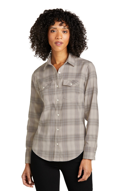 Port Authority® Ladies Long Sleeve Ombre Plaid Shirt LW672 Frost Grey