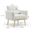 Modern Comfy Blind Tufted White Teddy Fabric Accent Chair Leisure Chair Armchair Living Room Chairs With Metal Trim and Gold Legs, with 1 Waist Pillow