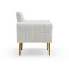 Modern Comfy Blind Tufted White Teddy Fabric Accent Chair Leisure Chair Armchair Living Room Chairs With Metal Trim and Gold Legs, with 1 Waist Pillow