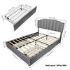 Queen Size Upholstered Platform Bed Linen Bed Frame with 2 Drawers Stitched Padded Headboard with Rivets Design Strong Bed Slats System No Box Spring Needed Grey