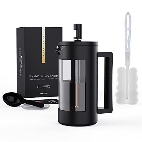 French Press Coffee Maker, Camping French Coffee Press Glass, Heat Resistant Thickened Glass Coffee Press, 100% BPA Free Prensa Francesa, Rust-Free and Dishwasher Safe(12 oz/21oz)