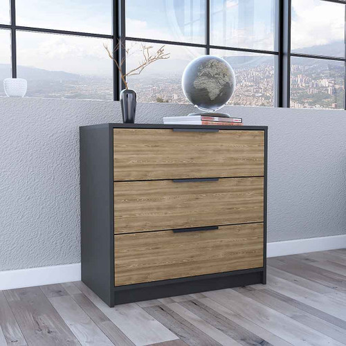 Egeo 3 Drawers Dresser, Superior Top, Black / Light Oak