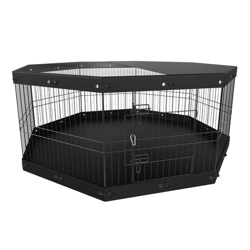 Dog Playpen, 8 Panels Foldable Metal Dog Exercise Pen with Top Cover and Bottom Pad, 24" H Pet Fence Puppy Crate Kennel, Indoor Outdoor Dog Pen for Small Medium Pets, for Camping, Yard