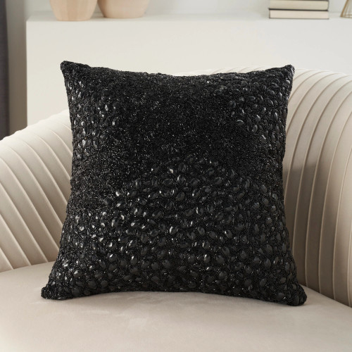 Midnight Sparkle Beaded Black  Throw Pillow