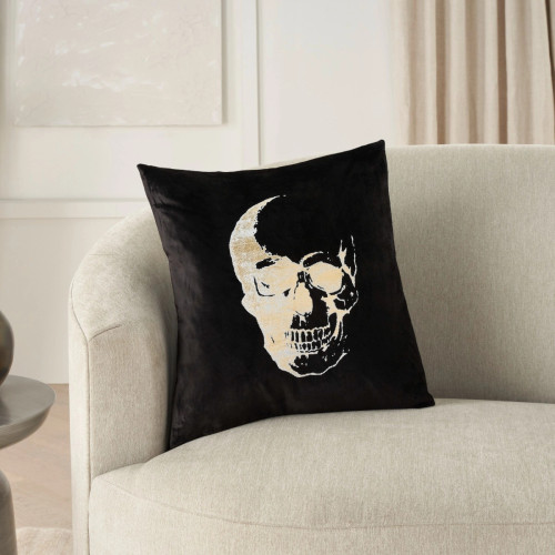 Gothic Opulence: Black 20" X 20" Metallic Skull Throw Pillow