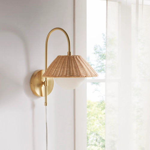 Rattan Weave Gold Plug-in Wall Scone Light