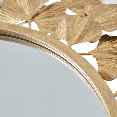 Gold Foil Ginkgo Leaf Round Wall Mirror