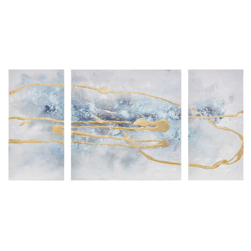 Blue Cosmo Hand Embellished with Glitter and Gold Foil Triptych 3-piece Canvas Wall Art Set