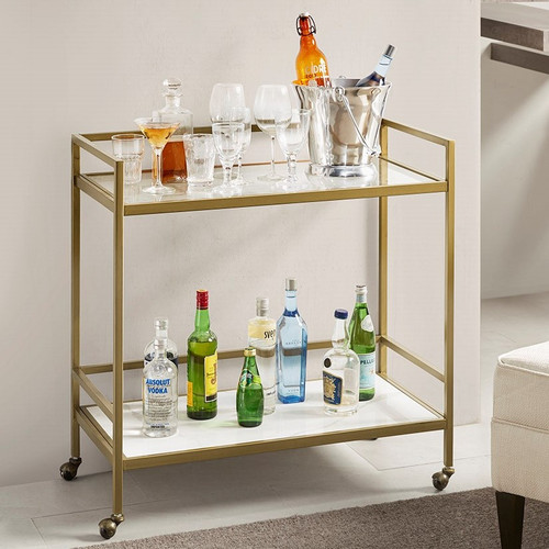 Antique Gold Framed 2-Tier Bar Cart