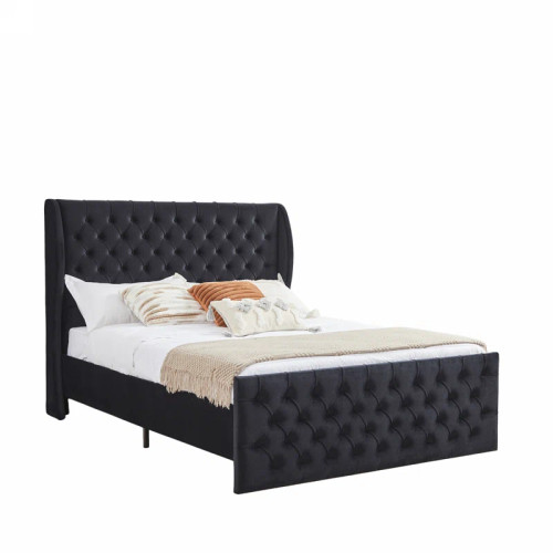 Black King Size Platform Bed Frame, Velvet Upholstered Sleigh Bed