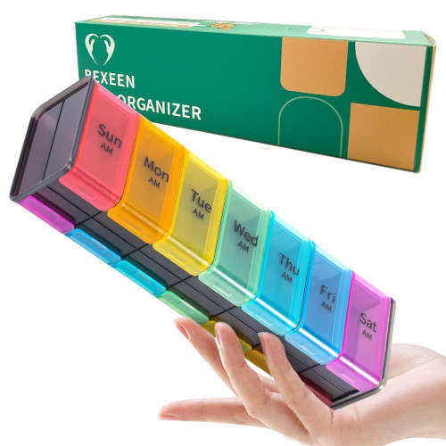 Colorful Extra Large Pill Organizer XXL Pill Box 7 Day Weekly Pill Organizer with AM PM Large Compartments Jumbo Pill Holder for Vitamins Huge Medicine Organizer 2 Times a Day