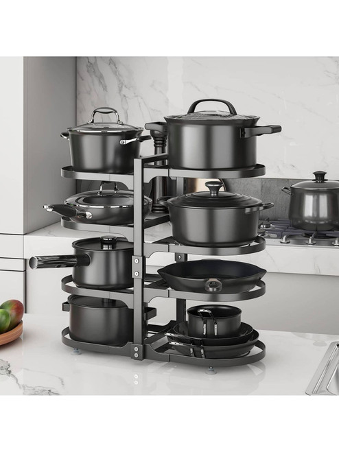 8 Tier Pots and Pans Lid Organizer Rack Holder, Adjustable Pot Organizer Rack for Under Cabinet, Pot Rack for Kitchen Organization and Storage 