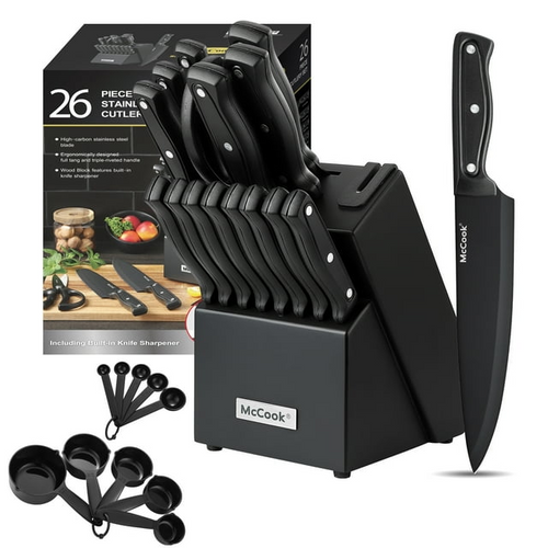 Black Knife Sets, 26 Pcs, Dishwasher Safe