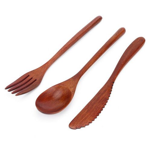 Senjay Wooden Tableware,Dinnerware,Portable Wooden Cutlery Set Spoon Fork Knife Wood Flatware Dinnerware Tableware With Bag