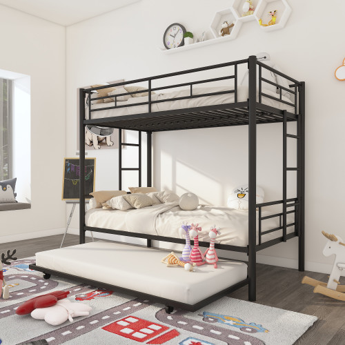 Twin Over Twin Metal Bunk Bed Frame with Trundle