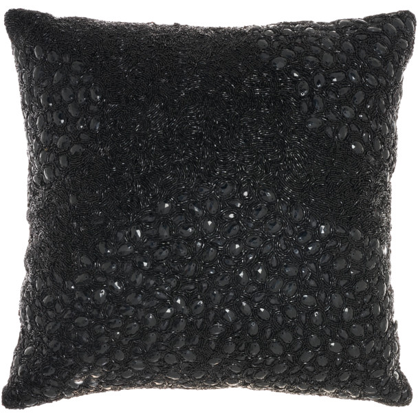 Midnight Sparkle Beaded Black  Throw Pillow