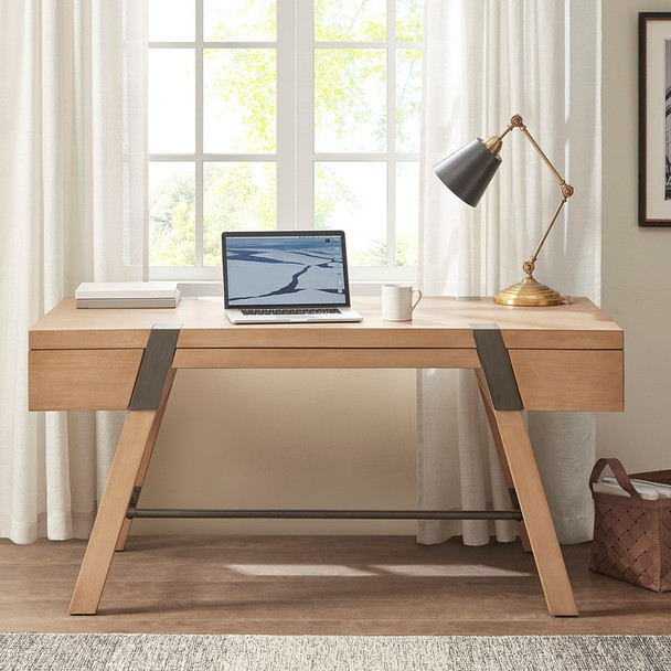 3-Drawer Wood Office Desk with Metal Accents