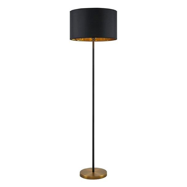 Matte Black and Gold Round Base Slender Floor Lamp