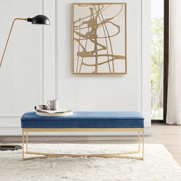 Modern Upholstered  Gold Base Accent Bench with Metal Base