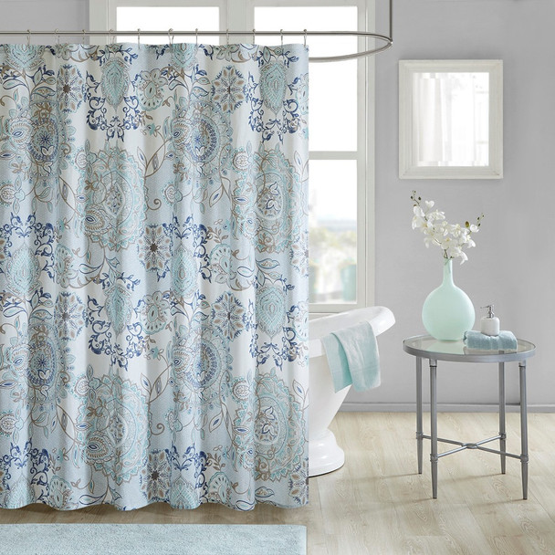 Isla Printed Cotton Shower Curtain