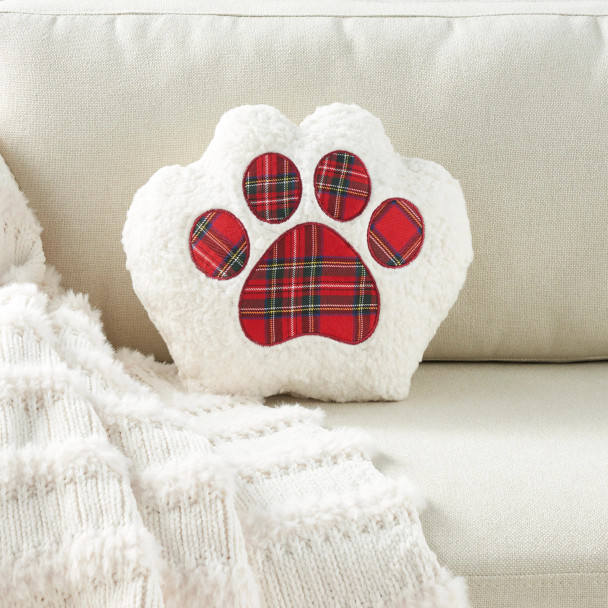 Cozy Plaid Pawprint Pillow