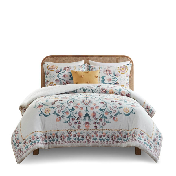 Gemma 4 Piece Floral Comforter Set with Throw Pillow