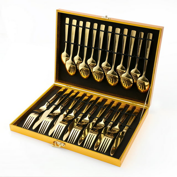 Gold Silverware Set, 30-Piece Gold Forged Stainless Steel Flatware Set with Square Handle, Service of 6