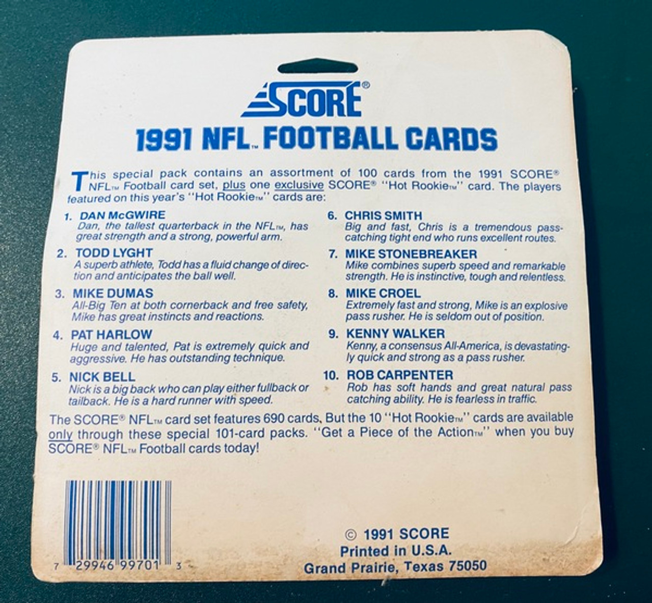 Score NFL 1991 Series 1 Retail Pack of Cards