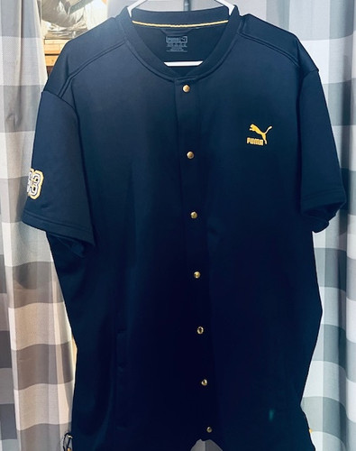 Puma Clyde Authentic Snap Button Front Gold Navy Jacket  