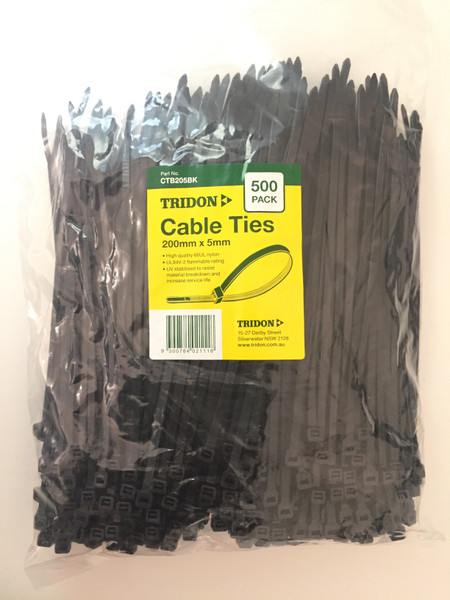 TRIDON - BLACK (UV STABILISED) CTB205BK - CABLE TIE - 5mm X 200mm