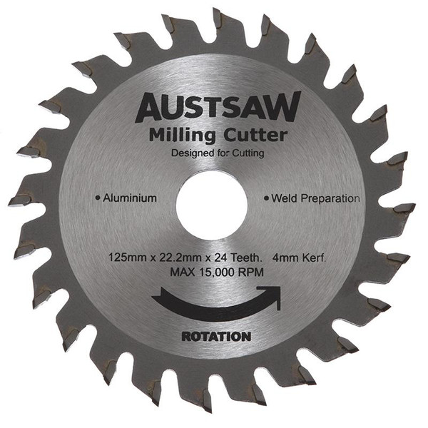 Austsaw - 125mm (5in) 4mm Milling Cutter Blade - 22.2mm Bore - 24 Teeth