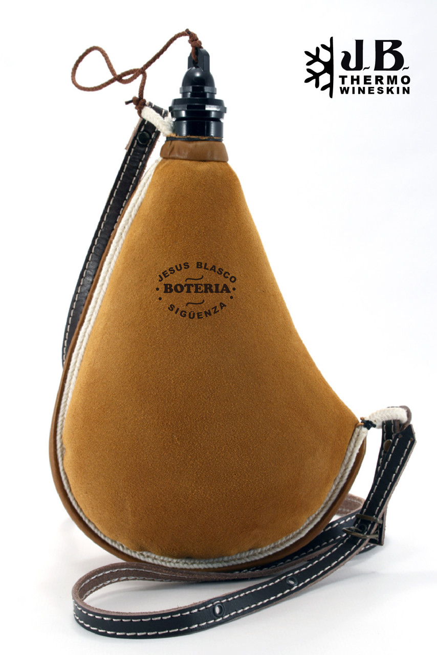 1 Liter PVC Lined Leather Curved Bota Bag - WineBags.com