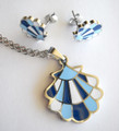 Camino de Santiago Scallop Shell enamel Earrings and Pendant set