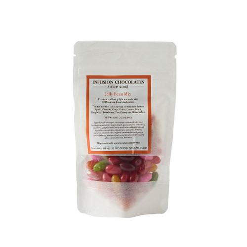 Premium real fruit jellybeans made with 100% natural flavors and colors. 

The mix includes the following 10 delicious flavors: Apple, Coconut, Grape, Guava, Lemon, Peach, Raspberry, Strawberry, Tart Cherry, and Watermelon.