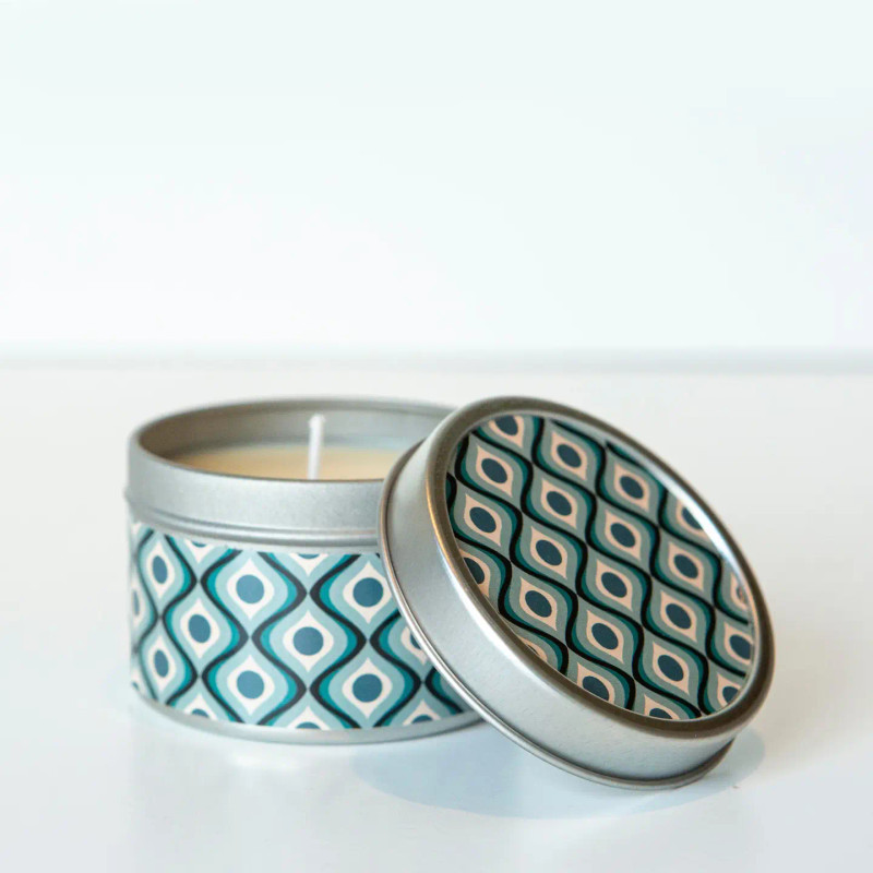 Blue Circle in Waves Mid Century Modern Travel Candle