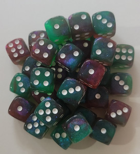 Transparent Green/Blue/Purple Glitter D6 12mm 36pc Acrylic Dice Set Transparent Green/Blue/Purple Glitter D6 12mm 36pc Acrylic Dice Set