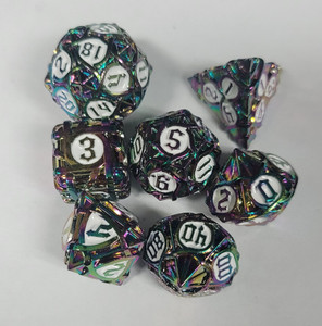 Rope Design Rainbow White Metal Dice 7 piece Polyhedral dice set Q3 Rope Design Rainbow White Metal Dice 7 piece Polyhedral dice set Q3