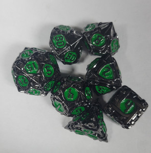 Rope Design Black Green Metal Dice 7 piece Polyhedral dice set R3 Rope Design Black Green Metal Dice 7 piece Polyhedral dice set R3