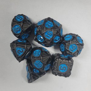 Rope Design Black Blue Metal Dice 7 piece Polyhedral dice set R2 Rope Design Black Blue Metal Dice 7 piece Polyhedral dice set R2