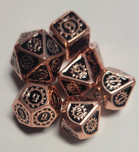 Steampunk Copper color Metal Dice 7 piece Polyhedral dice set N1