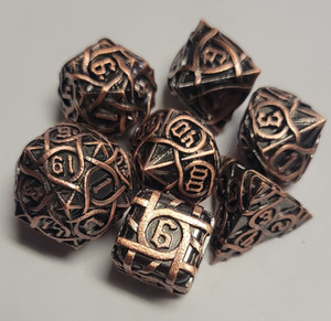 Rope Design Copper color Metal Dice 7 piece Polyhedral dice set P1 Rope Design Copper color Metal Dice 7 piece Polyhedral dice set P1