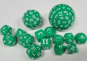 All-In-One Green 15 Piece Acrylic Dice Set D3-D100 All-In-One Green 15 Piece Acrylic Dice Set D3-D100