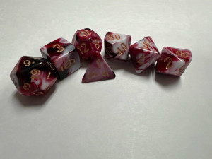 Runefused 7 Piece Acrylic Dice Set – Red & White Runefused 7 Piece Acrylic Dice Set – Red & White