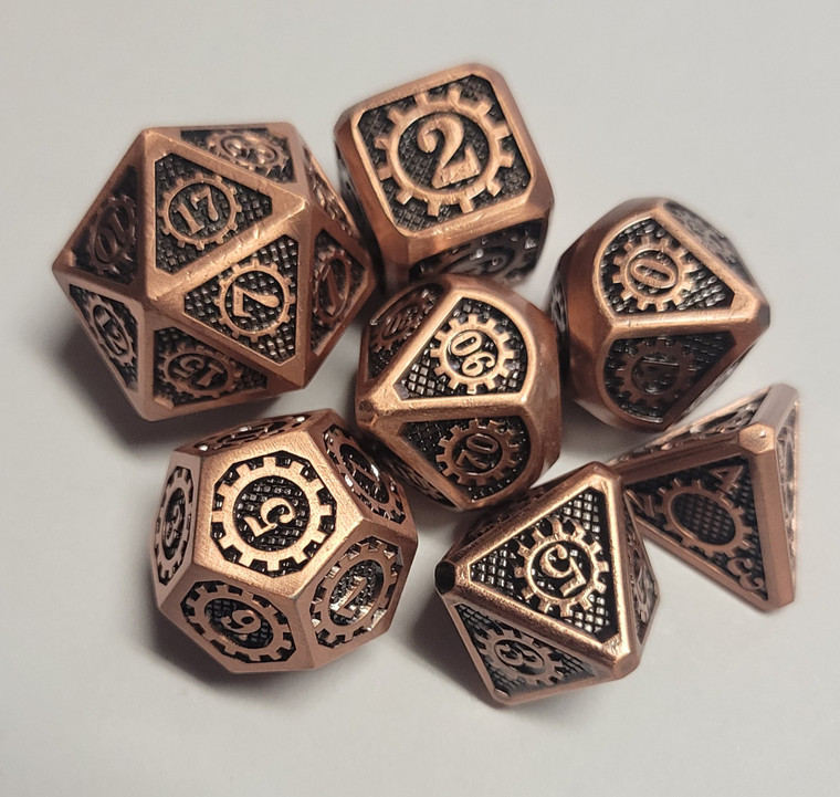 Steampunk Brass color Metal Dice 7 piece Polyhedral dice set O2
