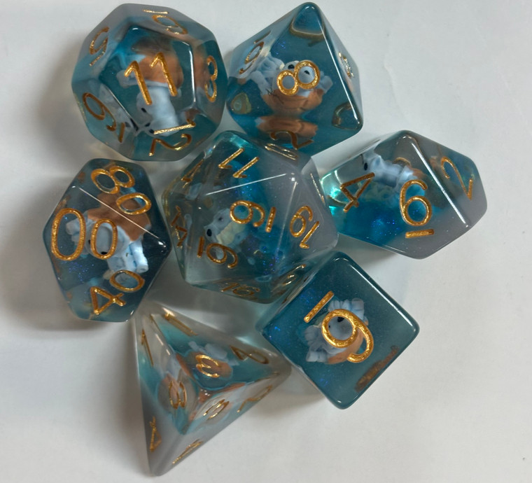 Water Blue Pocket Critters Resin 7 Dice Set