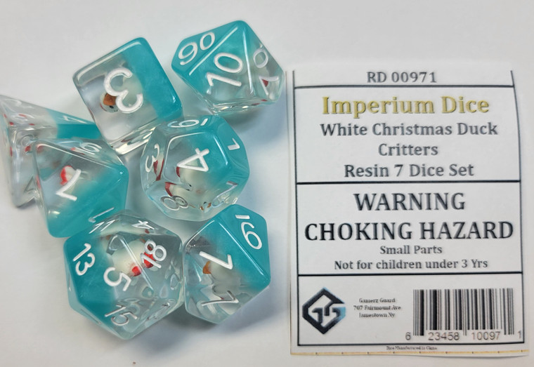 White Christmas Duck Critters Resin 7 Dice Set
