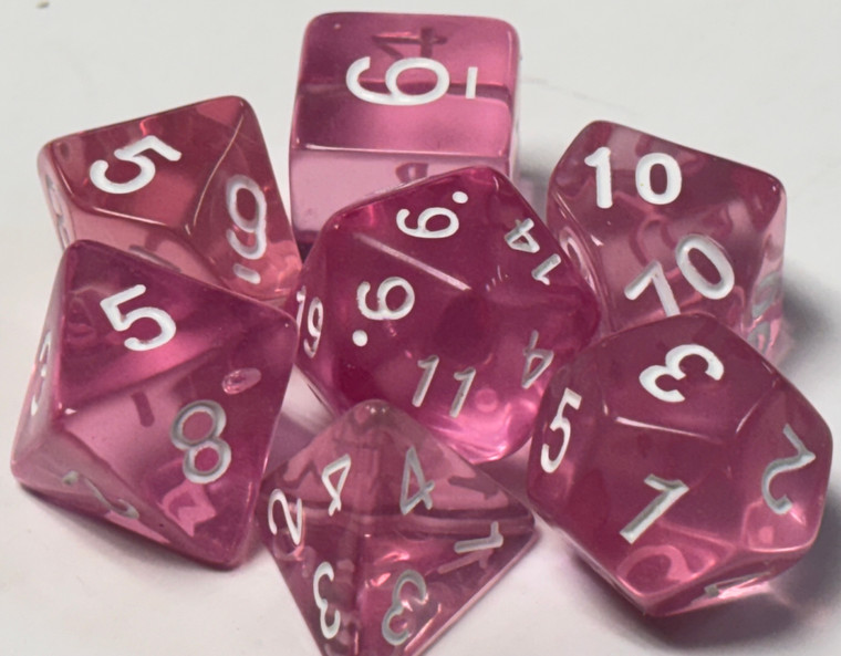 Translucent Pink Acrylic 7 Dice Set