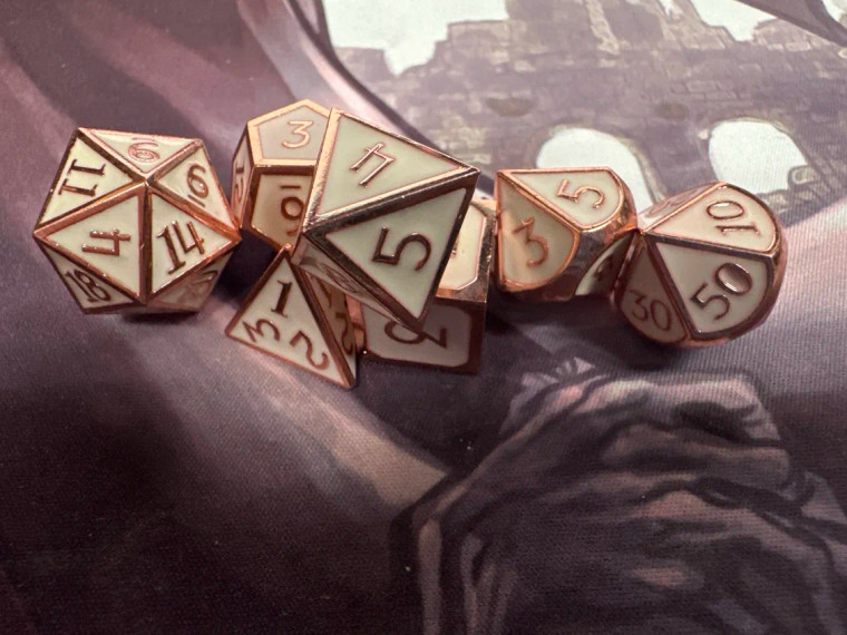Assassin's Rose Gold/White Metal 7 Polyhedral Dice Set